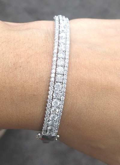 Pre-owned Handmade Deal 4.70ct Natural 100% Diamond Tennis Bangle Bracelet In 14k Gold 6.30 Mm In H