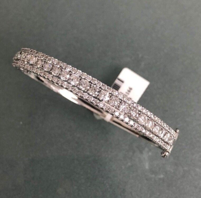 Pre-owned Handmade Deal 4.70ct Natural 100% Diamond Tennis Bangle Bracelet In 14k Gold 6.30 Mm In H