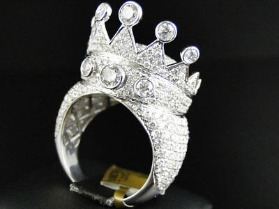 Pre-owned Jewelry Unlimited Mens White Gold Round Cut Xl Crown Diamond Pave Designer Ring 9.80 Ct