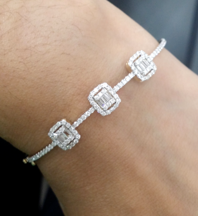 Pre-owned Handmade Deal 1.10ct 100% Natural Baguette Diamond Tennis Bangle Bracelet 18k Gold7.90mm In H