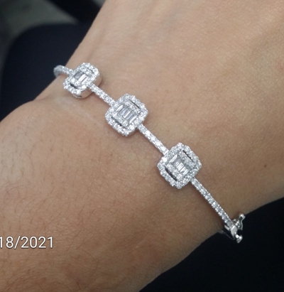 Pre-owned Handmade Deal 1.10ct 100% Natural Baguette Diamond Tennis Bangle Bracelet 18k Gold7.90mm In H