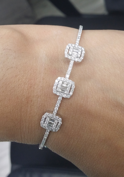 Pre-owned Handmade Deal 1.10ct 100% Natural Baguette Diamond Tennis Bangle Bracelet 18k Gold7.90mm In H