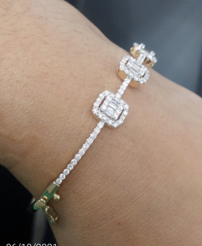 Pre-owned Handmade Deal 1.10ct 100% Natural Baguette Diamond Tennis Bangle Bracelet 18k Gold7.90mm In H