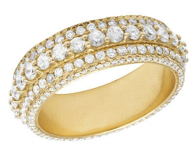 Pre-owned Jewelry Unlimited Mens 14k Yellow Gold 3 Row Diamond 3d Eternity Wedding Engagement Ring Band 3ct