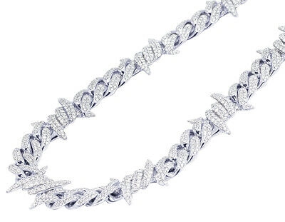 Pre-owned Jewelry Unlimited 10k White Gold Thorn Cuban Real Diamond Chain 24.75ct 22" 11mm In G-h