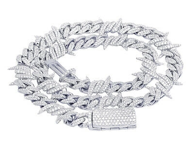 Pre-owned Jewelry Unlimited 10k White Gold Thorn Cuban Real Diamond Chain 24.75ct 22" 11mm In G-h