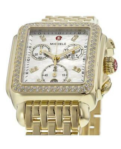 Pre-owned Michele Deco Diamond 18k Gold Plated Women's Watch Mww06a000777