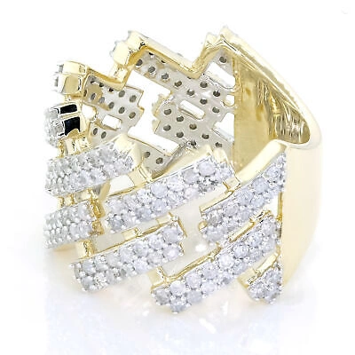 Pre-owned Jewelwesell 1.75ct Cuban Link Style Mens Diamond Wedding Band Ring Solid 10k Yellow Gold In White