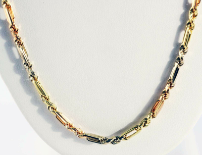Pre-owned Gd Diamond 28 Gm 14k Solid Tri Color Gold Men's Figarope Milano Chain Necklace 18" 4mm In Multicolor