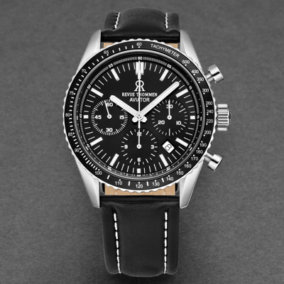 Pre-owned Revue Thommen 17000.6537 'aviator' Leather Strap Chronograph Automatic Watch