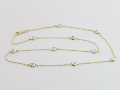 Pre-owned Preciousgold4you 14k Yellow Gold Diamond By The Yard Station Necklace 16" 18"