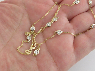 Pre-owned Preciousgold4you 14k Yellow Gold Diamond By The Yard Station Necklace 16" 18"