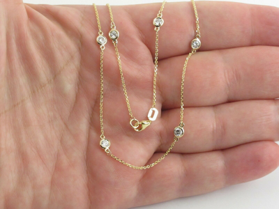 Pre-owned Preciousgold4you 14k Yellow Gold Diamond By The Yard Station Necklace 16" 18"