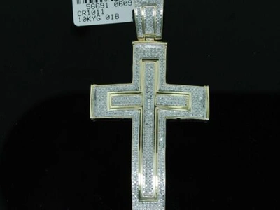 Pre-owned Jfl Diamonds & Timepieces Mens Yellow Gold .86c Pave Diamond Domed Cross Charm In White
