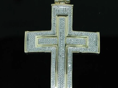 Pre-owned Jfl Diamonds & Timepieces Mens Yellow Gold .86c Pave Diamond Domed Cross Charm In White