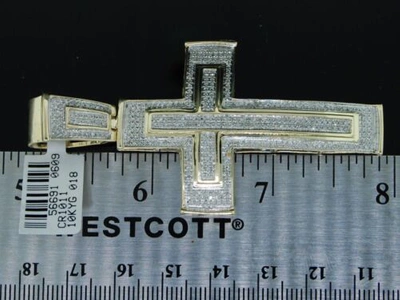 Pre-owned Jfl Diamonds & Timepieces Mens Yellow Gold .86c Pave Diamond Domed Cross Charm In White