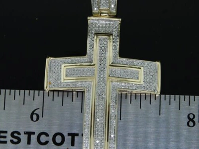 Pre-owned Jfl Diamonds & Timepieces Mens Yellow Gold .86c Pave Diamond Domed Cross Charm In White