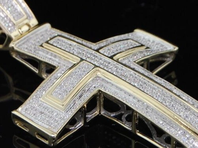 Pre-owned Jfl Diamonds & Timepieces Mens Yellow Gold .86c Pave Diamond Domed Cross Charm In White