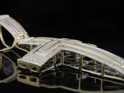 Pre-owned Jfl Diamonds & Timepieces Mens Yellow Gold .86c Pave Diamond Domed Cross Charm In White