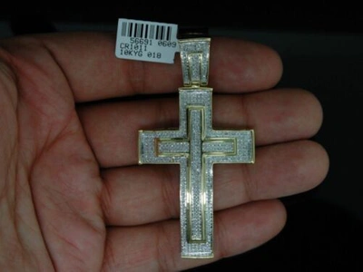 Pre-owned Jfl Diamonds & Timepieces Mens Yellow Gold .86c Pave Diamond Domed Cross Charm In White