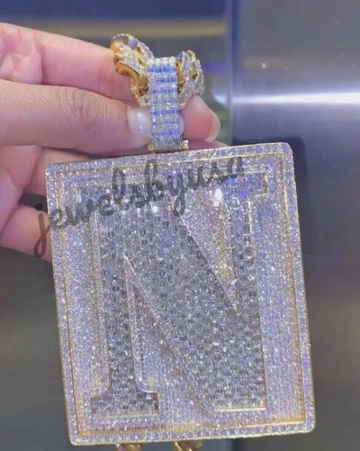 Pre-owned Nsg 4.1ct Men's Baguette Cubic Zirconia Big N Custom Fancy Square Pendant 925 In White