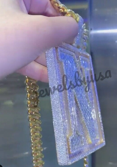Pre-owned Nsg 4.1ct Men's Baguette Cubic Zirconia Big N Custom Fancy Square Pendant 925 In White