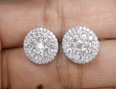 Pre-owned Handmade Deal 2.00ct Natural Round Diamond Cluster Stud Earring In 14k Gold 12mm In White
