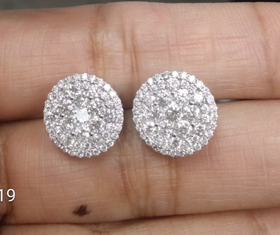 Pre-owned Handmade Deal 2.00ct Natural Round Diamond Cluster Stud Earring In 14k Gold 12mm In White