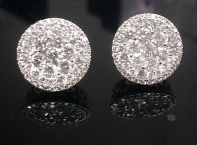 Pre-owned Handmade Deal 2.00ct Natural Round Diamond Cluster Stud Earring In 14k Gold 12mm In White