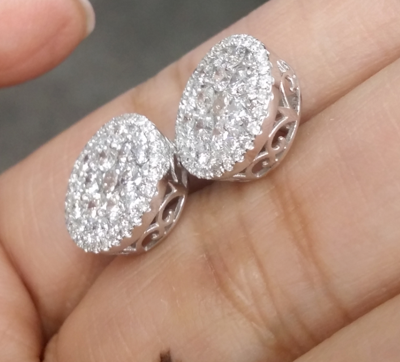 Pre-owned Handmade Deal 2.00ct Natural Round Diamond Cluster Stud Earring In 14k Gold 12mm In White