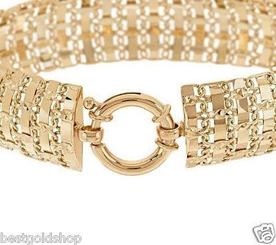 Pre-owned Railroad Tapestry Real Solid 14k Yellow Gold Diamond Cut Domed  Bracelet Qvc In Tan