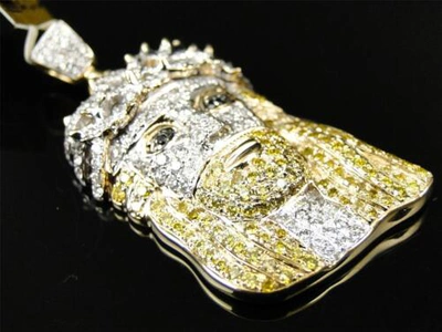 Pre-owned Jewelry Unlimited 10k Yellow Gold Mens Canary/white Mini Diamond Jesus Piece Pendant Charm 2.1 Ct