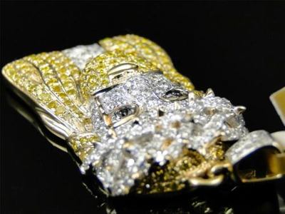 Pre-owned Jewelry Unlimited 10k Yellow Gold Mens Canary/white Mini Diamond Jesus Piece Pendant Charm 2.1 Ct