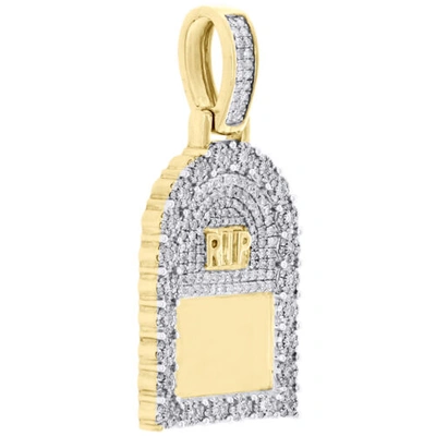 Pre-owned Jfl Diamonds & Timepieces 10k Yellow Gold Round Diamond Headstone Rip Picture Memory Frame Pendant 1.50 Ct In White
