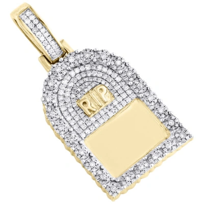 Pre-owned Jfl Diamonds & Timepieces 10k Yellow Gold Round Diamond Headstone Rip Picture Memory Frame Pendant 1.50 Ct In White