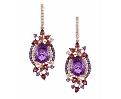 Pre-owned Le Vian Levian Amethyst, Rhodolite & 14k Strawberry Gold Drop Earrings/ Msrp $5,700