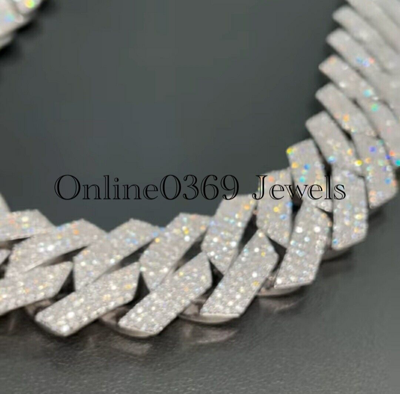 Pre-owned Online0369 Men's Customized 20mm 22" Long Vvs Moissanite Necklace Custom Name On Clasp In White