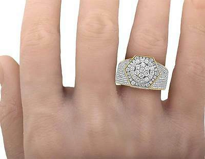 Pre-owned Jewelry Unlimited Men's 10k Yellow Gold Genuine Diamond 3d Hexagon Wedding Pinky Ring 2 Ct 14mm