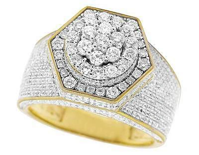 Pre-owned Jewelry Unlimited Men's 10k Yellow Gold Genuine Diamond 3d Hexagon Wedding Pinky Ring 2 Ct 14mm