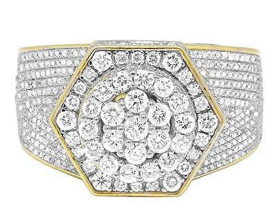 Pre-owned Jewelry Unlimited Men's 10k Yellow Gold Genuine Diamond 3d Hexagon Wedding Pinky Ring 2 Ct 14mm