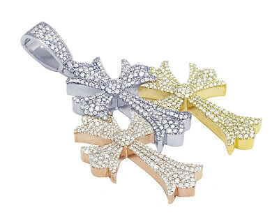 Pre-owned Jewelry Unlimited Mens Triple Tri-color Celtic Cross 8 3/10ct Real Diamond Pendant 3" In G-h