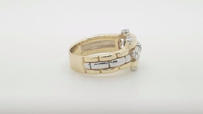 Pre-owned Handmade 18k 750 White Yellow Gold Two Tone 3 Round Diamond Mens Ring Vs1