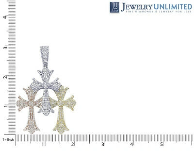 Pre-owned Jewelry Unlimited Mens Triple Tri-color Celtic Cross 8 3/10ct Real Diamond Pendant 3" In G-h