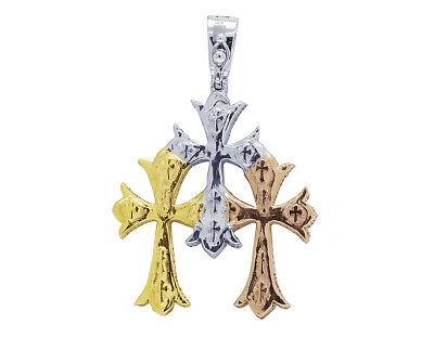 Pre-owned Jewelry Unlimited Mens Triple Tri-color Celtic Cross 8 3/10ct Real Diamond Pendant 3" In G-h