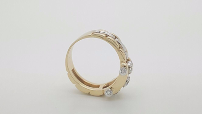 Pre-owned Handmade 18k 750 White Yellow Gold Two Tone 3 Round Diamond Mens Ring Vs1