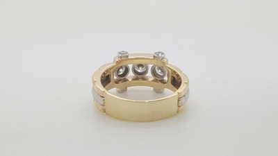 Pre-owned Handmade 18k 750 White Yellow Gold Two Tone 3 Round Diamond Mens Ring Vs1