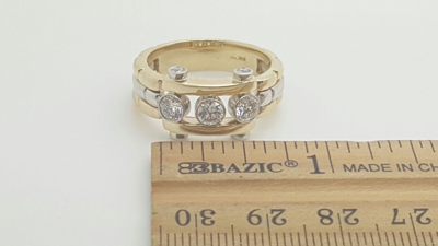 Pre-owned Handmade 18k 750 White Yellow Gold Two Tone 3 Round Diamond Mens Ring Vs1