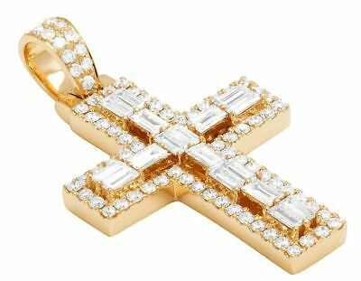 Pre-owned Jewelry Unlimited Solid 14k Yellow Gold Real Baguette Diamond Designer Cross Pendant 2 1/2 Ct 1.5"