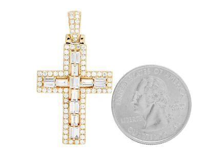 Pre-owned Jewelry Unlimited Solid 14k Yellow Gold Real Baguette Diamond Designer Cross Pendant 2 1/2 Ct 1.5"