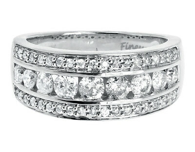 Pre-owned Jewelry Unlimited 14k White Gold Mens Three Row Round Channel Diamond 8mm Wedding Band Ring 1.25ct